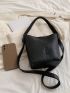 Litchi Embossed Bucket Bag PU Black