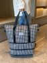 Small Travel Bag Houndstooth Pattern Letter Patch Decor Double Handle