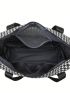 Small Travel Bag Houndstooth Pattern Letter Patch Decor Double Handle