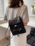 Small Flap Backpack Quilted Twist Lock Chain PU