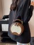 Mini Circle Bag Letter Embossed Zipper PU
