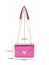 Mini Flap Square Bag Embossed Detail Metallic Heart Decor