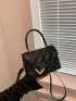 Mini Square Bag Quilted Detail Top Handle Flap Black PU