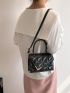 Mini Square Bag Quilted Detail Top Handle Flap Black PU