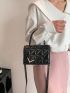 Mini Square Bag Quilted Detail Top Handle Flap Black PU