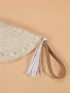 Shell & Tassel Decor Straw Bag With Zipper Vacation