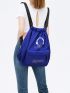 Blue Drawstring Backpack Letter & Figure Graphic Zipper Sports Bag Aesthetic