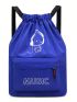 Blue Drawstring Backpack Letter & Figure Graphic Zipper Sports Bag Aesthetic