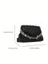 Checkered Embossed Square Bag Chain & Twilly Scarf Decor Flap PU
