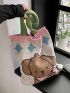 Small Cartoon Bear & Star Pattern Crochet Bag Double Handle For Shopping