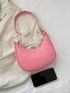 Small Hobo Bag Embossed Detail Solid Pink