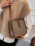 Small Bucket Bag Houndstooth Pattern Contrast Binding