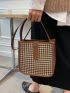 Small Bucket Bag Houndstooth Pattern Contrast Binding