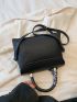 Small Flap Square Bag Litchi Embossed Twilly Scarf Decor