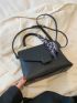Small Flap Square Bag Litchi Embossed Twilly Scarf Decor