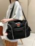 Letter Graphic Shoulder Tote Bag Small Black