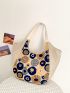 Geometric Pattern Shoulder Tote Bag Oversized Canvas