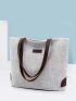 Letter Patch Decor Shoulder Tote Bag Medium Double Handle