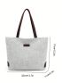 Letter Patch Decor Shoulder Tote Bag Medium Double Handle