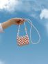 Mini Square Bag Beaded Design Faux Pearl Decor