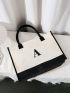 Letter Detail Tote Bag, Women's Simple Canvas Handbag Large Versatile Shopping Bag