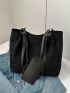 Textured Shoulder Tote Bag With Small Pouch