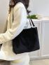 Textured Shoulder Tote Bag With Small Pouch