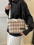 Letter Patch Geometric Pattern Tote Bag With Small Pouch