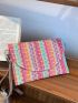 Colorblock Striped Pattern Straw Bag Chain Flap Vacation