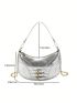 Buckle Decor Baguette Bag Metallic Silver