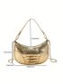 Buckle Decor Hobo Bag Metallic PU Funky Chain
