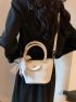 Litchi Embossed Twilly Scarf Decor Satchel Bag Pu