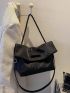 Black Square Bag Minimalist Double Handle With Small Wallet