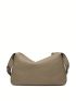 Metal Decor Litchi Embossed Baguette Bag Genuine Leather