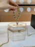 Beaded Decor Box Bag Fashion Clear