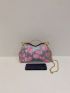 Random Floral Pattern Satchel Bag Polyester
