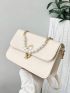 Mini Square Bag Faux Pearl Decor Flap For Daily