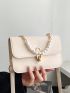 Mini Square Bag Faux Pearl Decor Flap For Daily