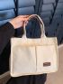 Small Top Handle Bag Beige Pocket Front For Work