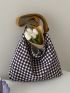 Large Hobo Bag Gingham Pattern Top Handle For Daily