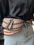 Crocodile Embossed Fanny Pack Chain Decor Adjustable Strap For Daily