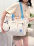 Letter Patch Shoulder Tote Bag Beige Pocket Front With Coin Purse