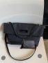 Black Square Bag Minimalist Double Handle With Small Wallet