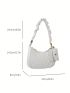 White Hobo Bag With Coin Purse Quilted Zipper PU