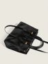 Black Top Handle Bag Minimalist Double Handle With Coin Purse