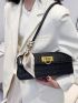 Mini Baguette Bag Twilly Scarf Decor Crocodile Embossed Flap PU
