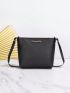 Letter Decor Square Bag With Zipper Black PU