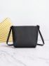 Letter Decor Square Bag With Zipper Black PU