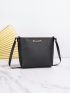 Letter Decor Square Bag With Zipper Black PU