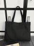 Slogan Embroidered Shopper Bag Canvas